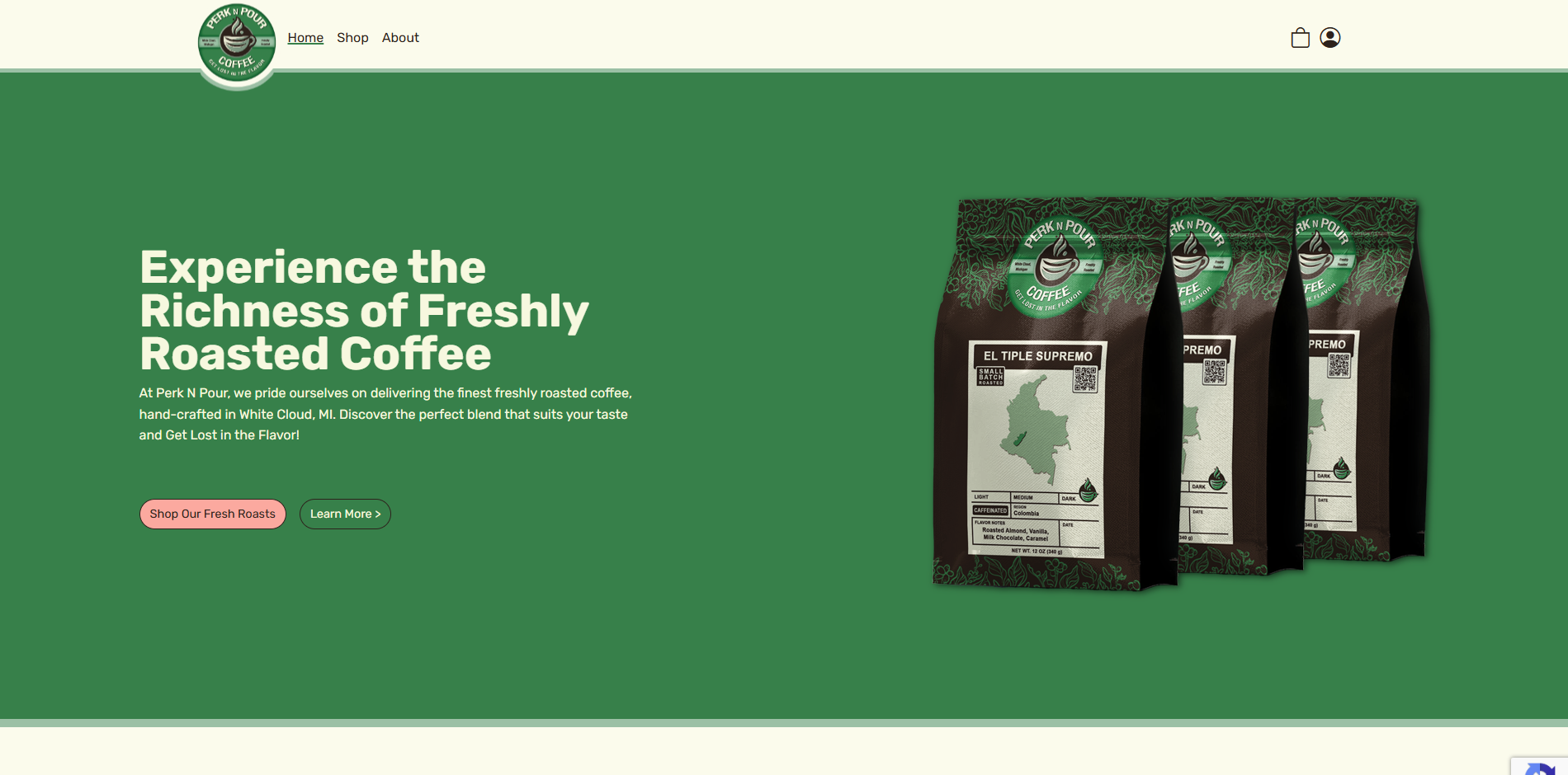 Perk N Pour Coffee Homepage